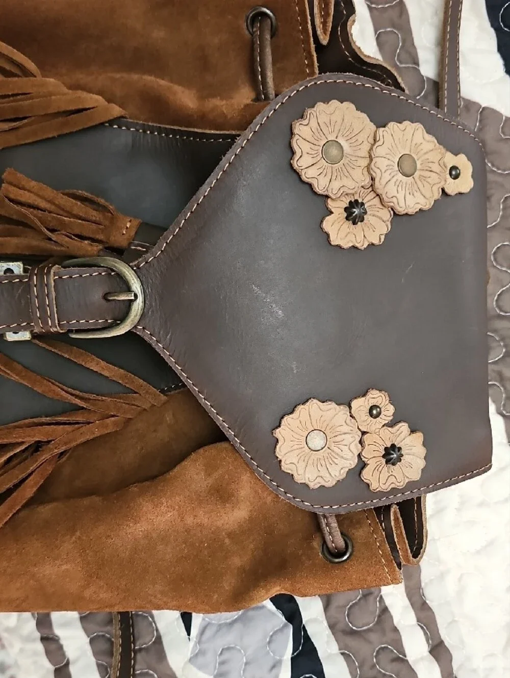 STS Ranch Leather Fringe Backpack - Brown Floral Accent